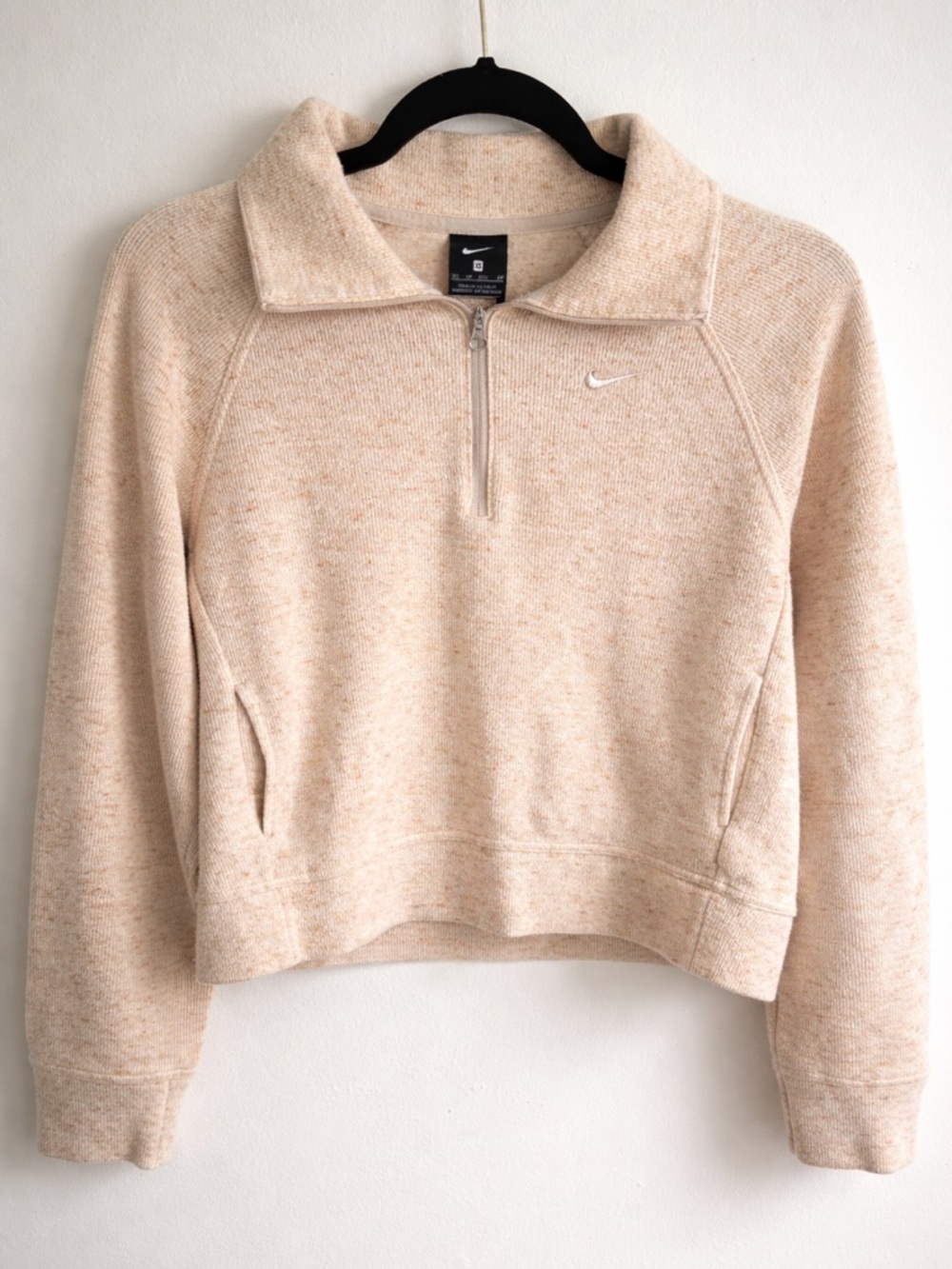 Nike Cropped Quarter Zip Pullover Beige Oatmeal Speckled XS Athleisure